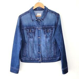 OLD NAVY Retro Denim Dark Worn Trucker Jeans Jacket size XL Buttons Collar